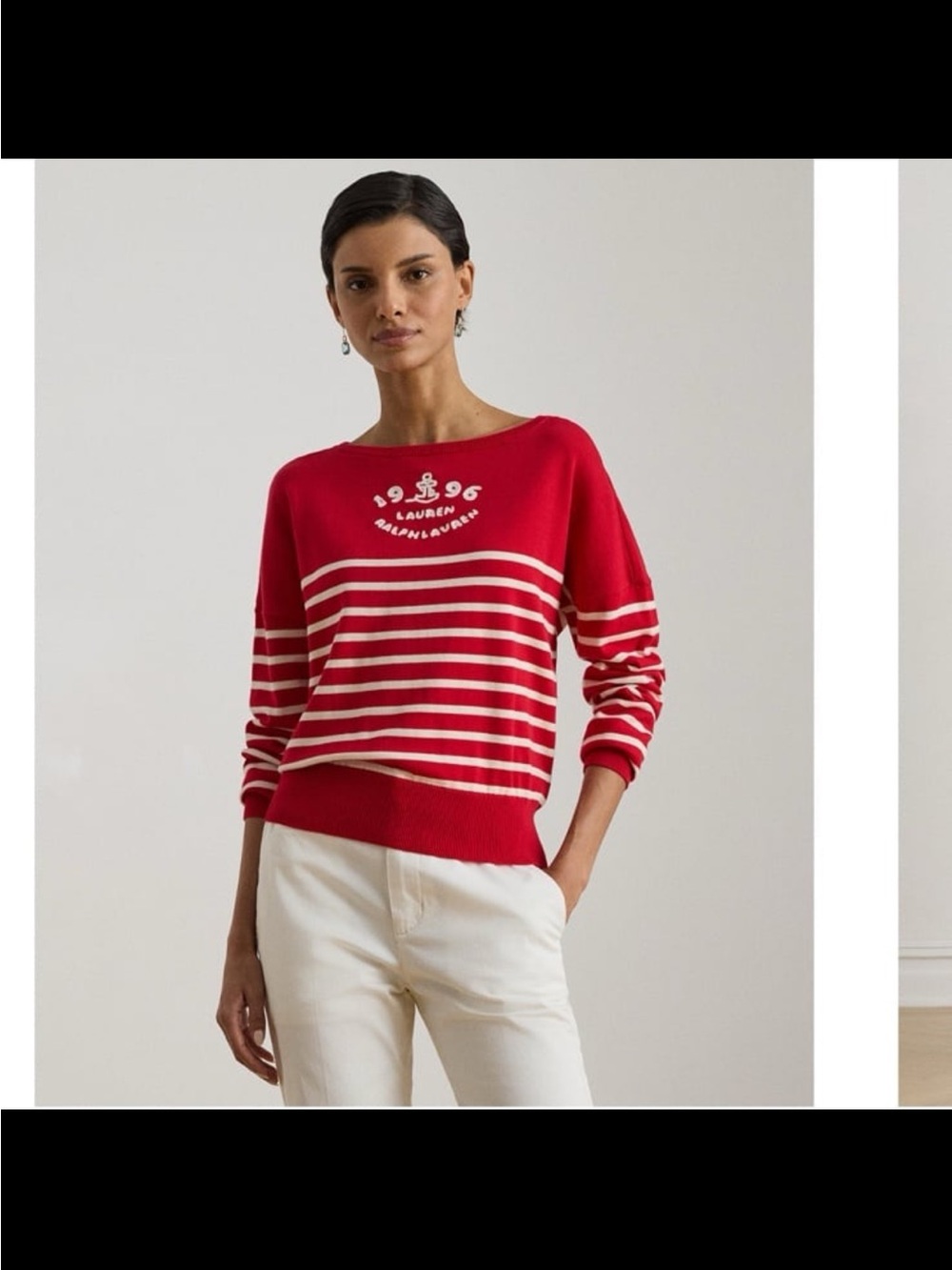 Ralph Lauren women’s boat neck sweater cruise red mascarpone cream XXL
